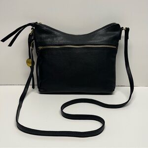 Margot New York Black Pebble Leather Crossbody Bag with Gold Hardware
